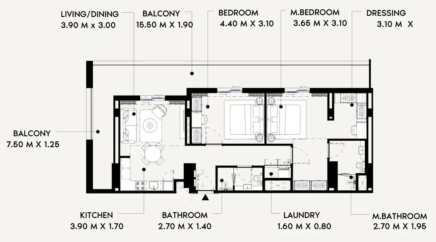 2 Bedrooms apartments - Azizi Lina floor plan