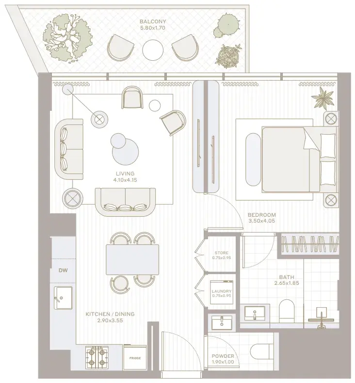 1 Bedroom apartments - Park Five floor plan