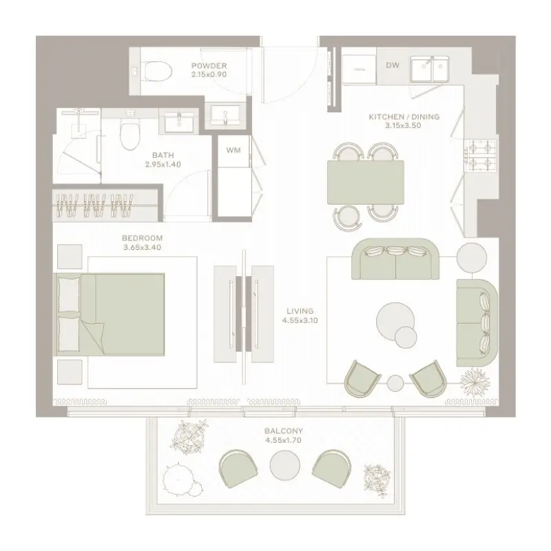 1 bedroom floor plan