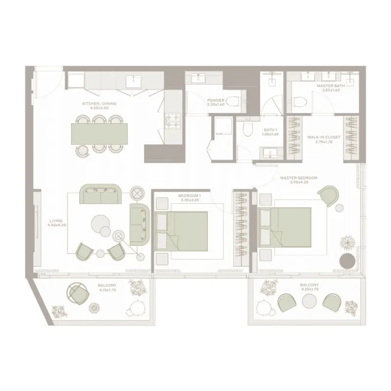 2 bedroom floor plan