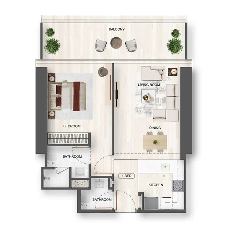 1 bedroom Apartments -  Binghatti Flare floor plan