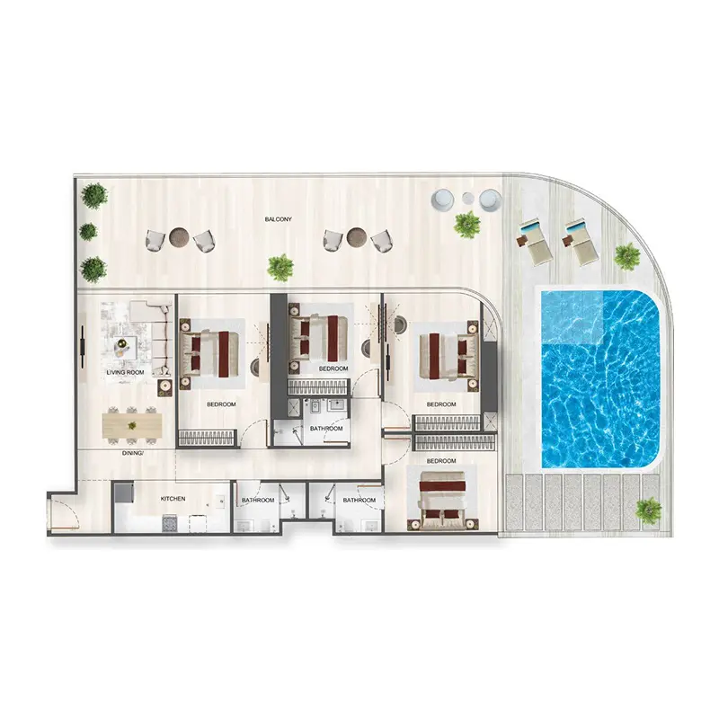 4 bedroom + pool Apartments -  Binghatti Flare floor plan