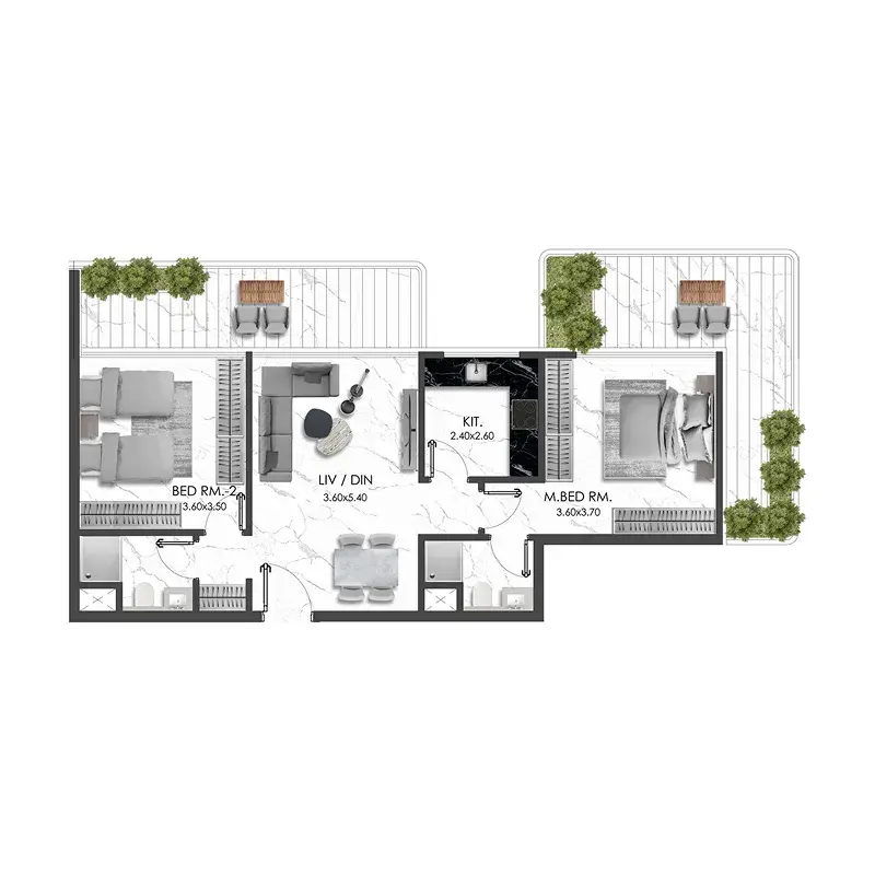 2 Bedrooms apartments - Rise by Blanco Thornton floor plan