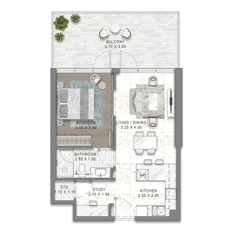 1 Bedroom apartments - Damac District floor plan