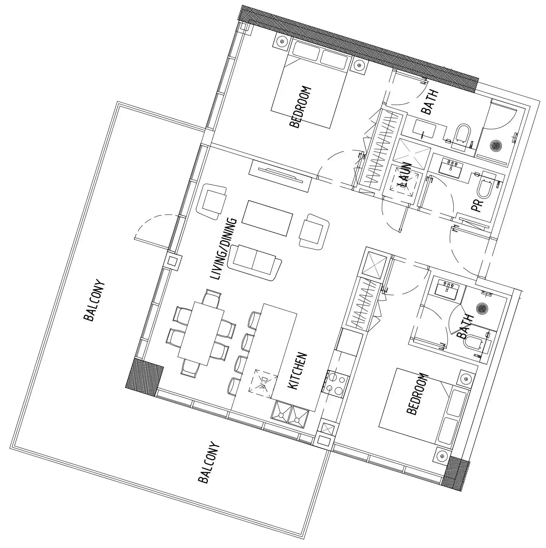 2 Bedrooms apartments - Damac District floor plan