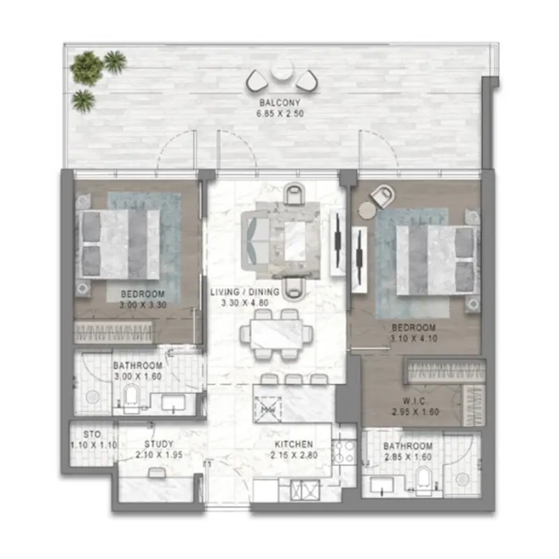 2 bedroom Apartments -  Damac District floor plan