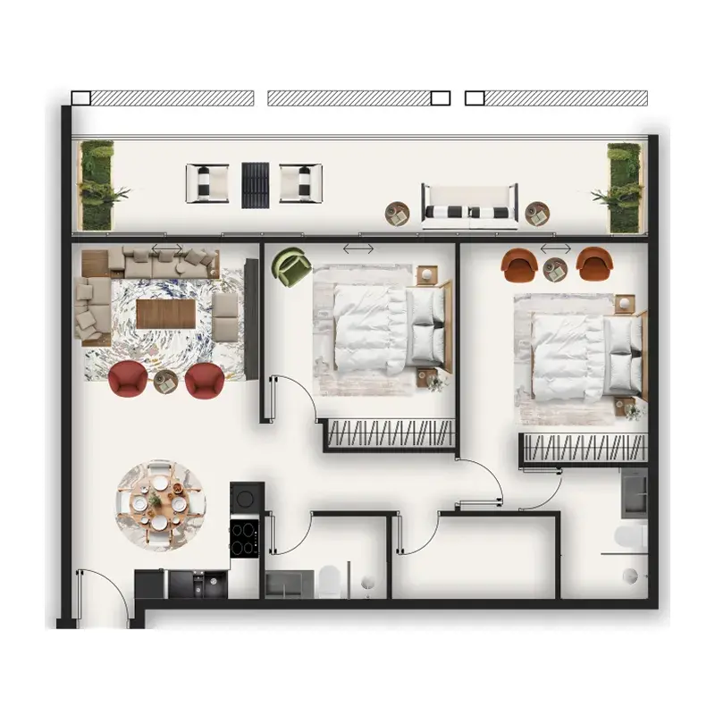 2 Bedrooms apartments - MAAK Residence floor plan