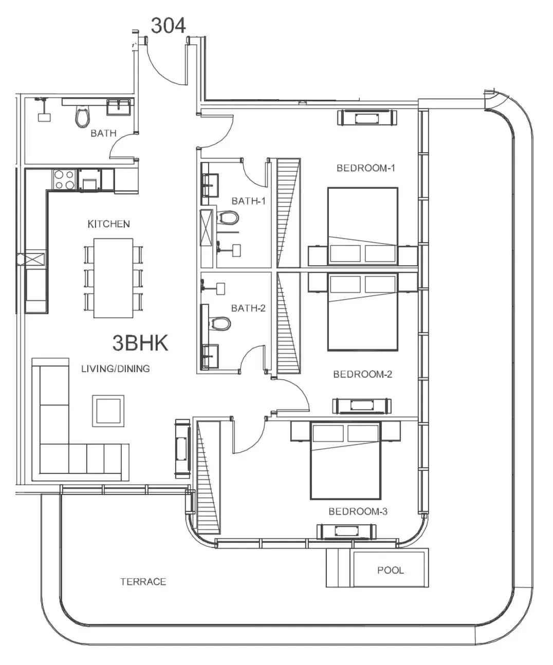 3 Bedrooms apartments - Villa Del Arte floor plan