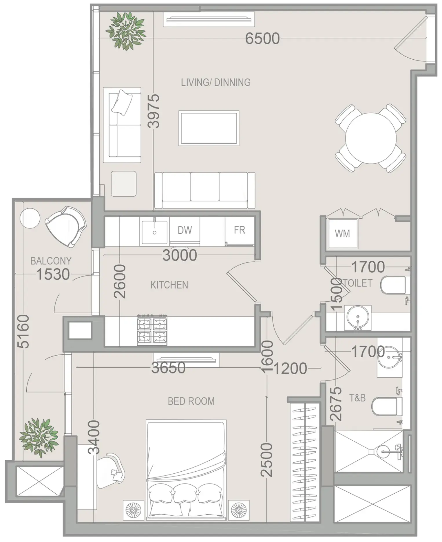 1 Bedroom apartments - EVERGR1N House 4 floor plan
