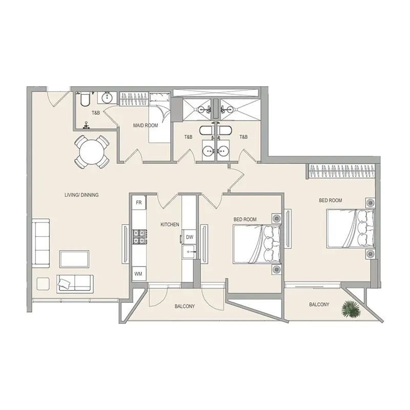 2 bedroom Apartments -  EVERGR1N House 4 floor plan