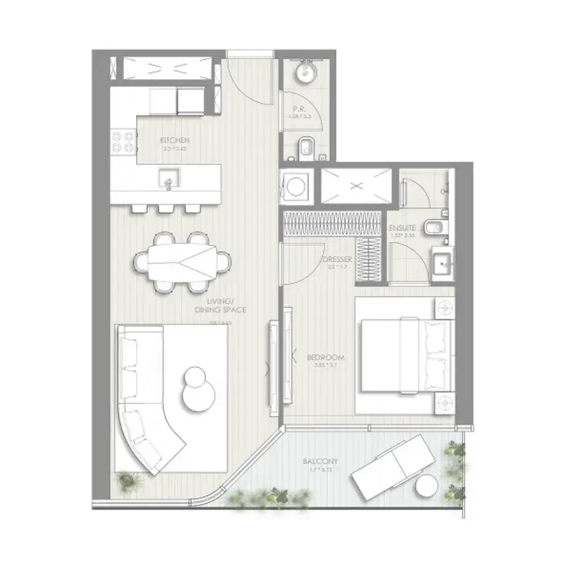 1 Bedroom apartments - Sol Luxe floor plan