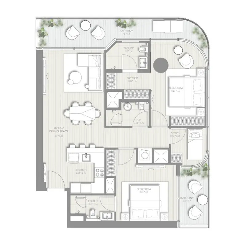 2 Bedrooms apartments - Sol Luxe floor plan