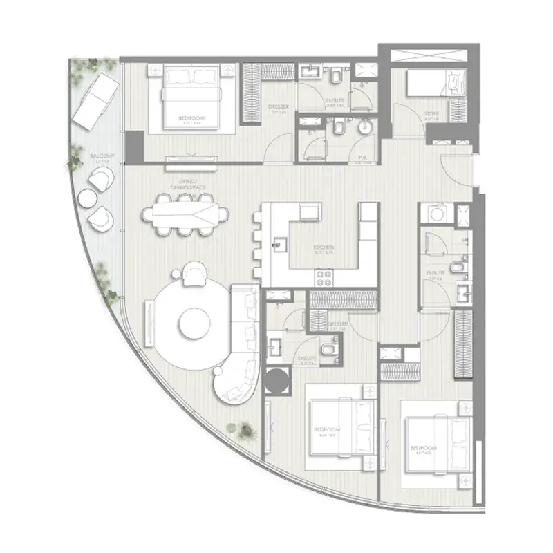 3 Bedrooms apartments - Sol Luxe floor plan