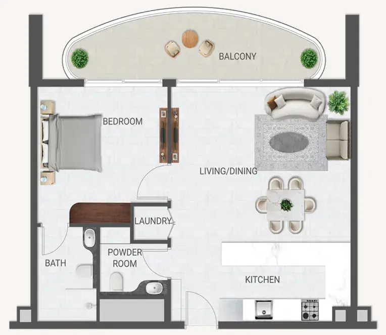 1 Bedroom apartments - Crown Palace floor plan