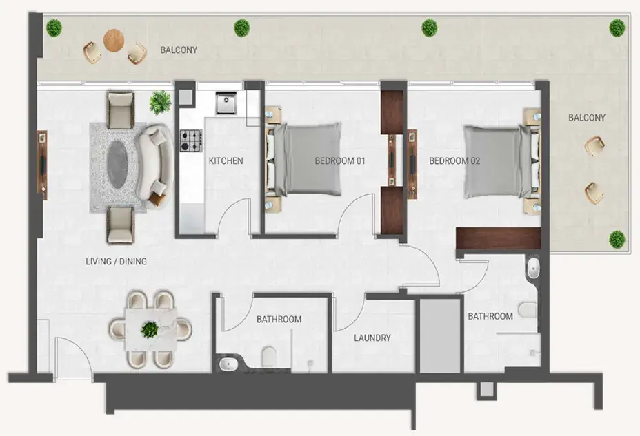 2 Bedrooms apartments - Crown Palace floor plan