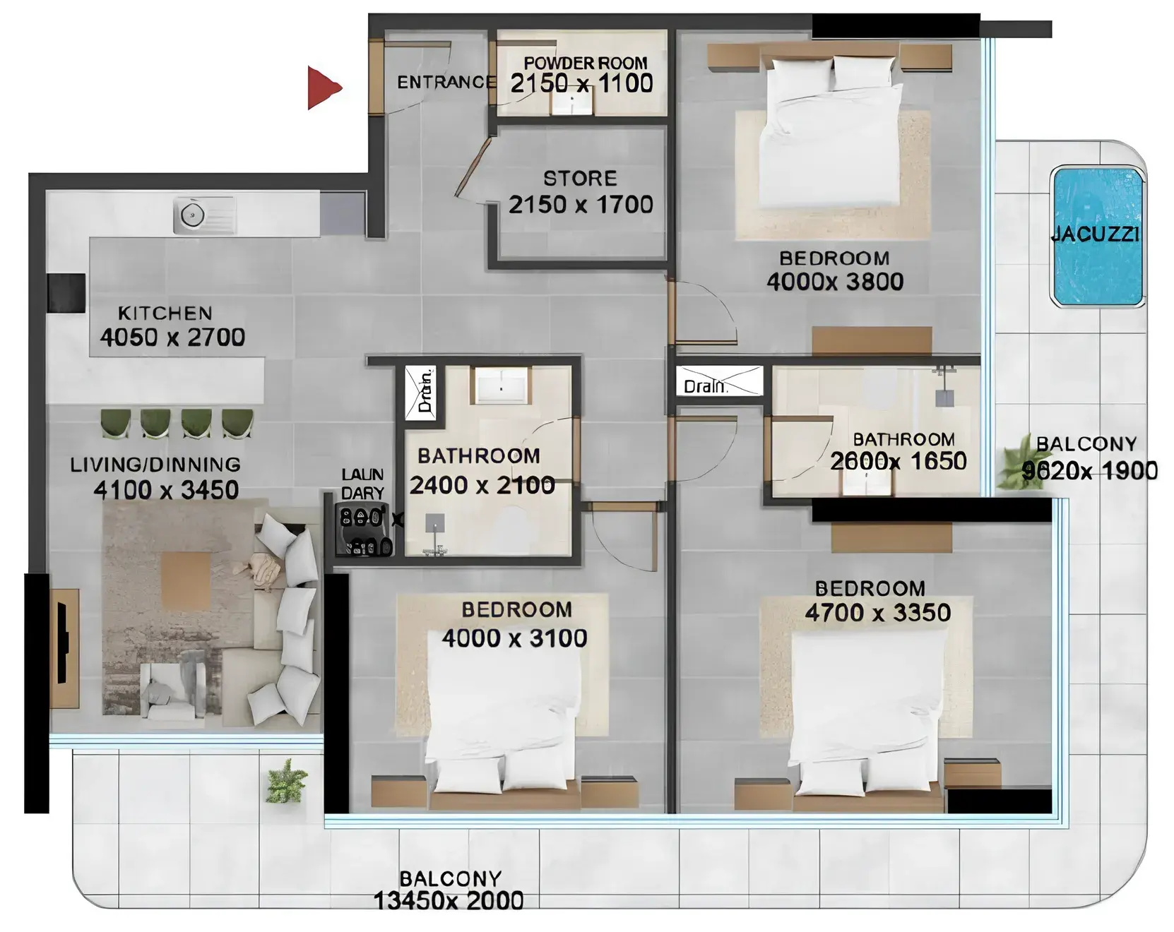 3 Bedrooms apartments - Vivanti Residences by Meteora floor plan