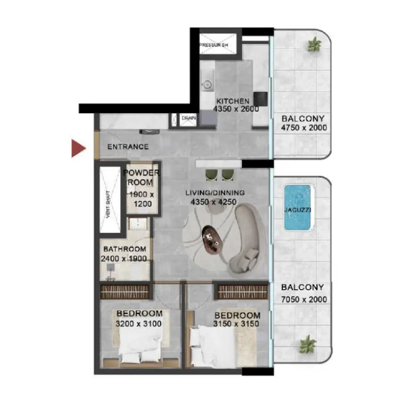 2 bedroom Apartments -  Vivanti Residences by Meteora floor plan