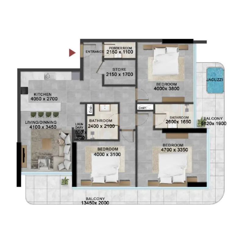 3 bedroom Apartments -  Vivanti Residences by Meteora floor plan