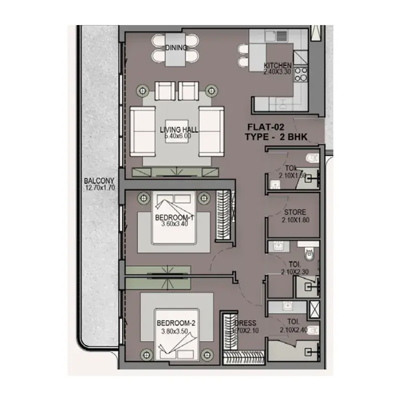 2 Bedrooms apartments - Helvetia Residences floor plan
