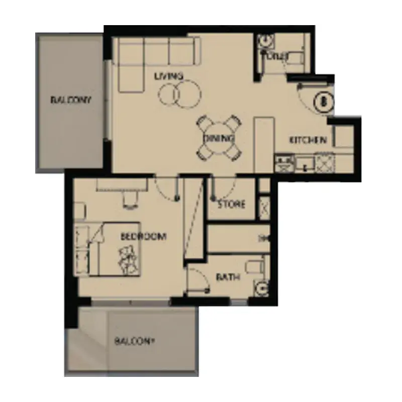 1 Bedroom apartments - Lilium Tower floor plan