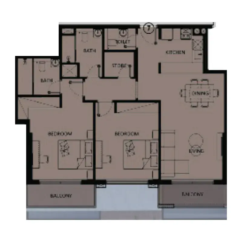 2 Bedrooms apartments - Lilium Tower floor plan