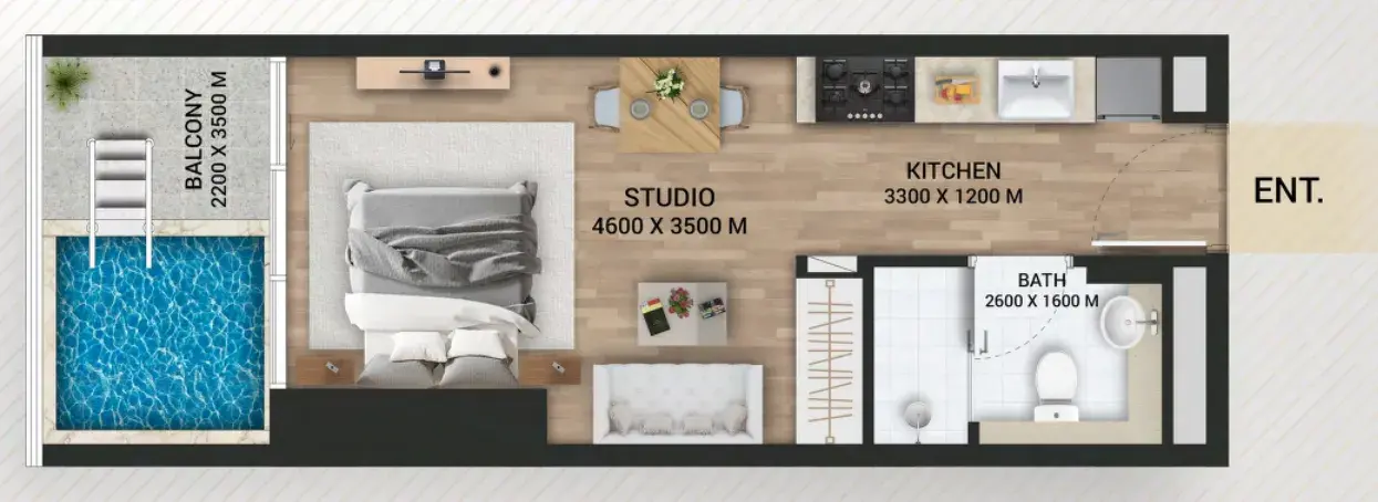Studio apartments - Empire Lake Views floor plan