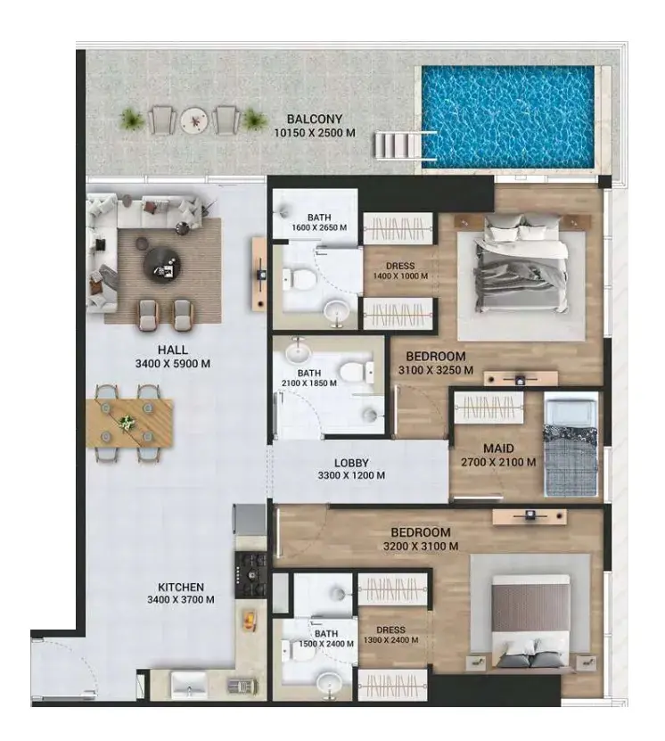 2 Bedrooms apartments - Empire Lake Views floor plan