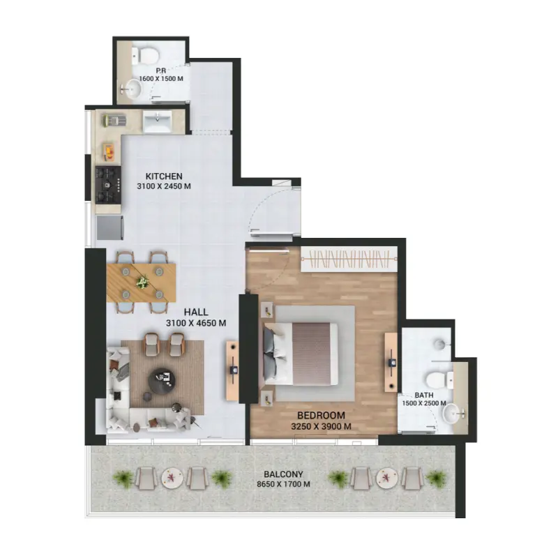 1 bedroom floor plan