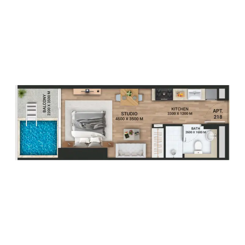 Studio + Pool floor plan
