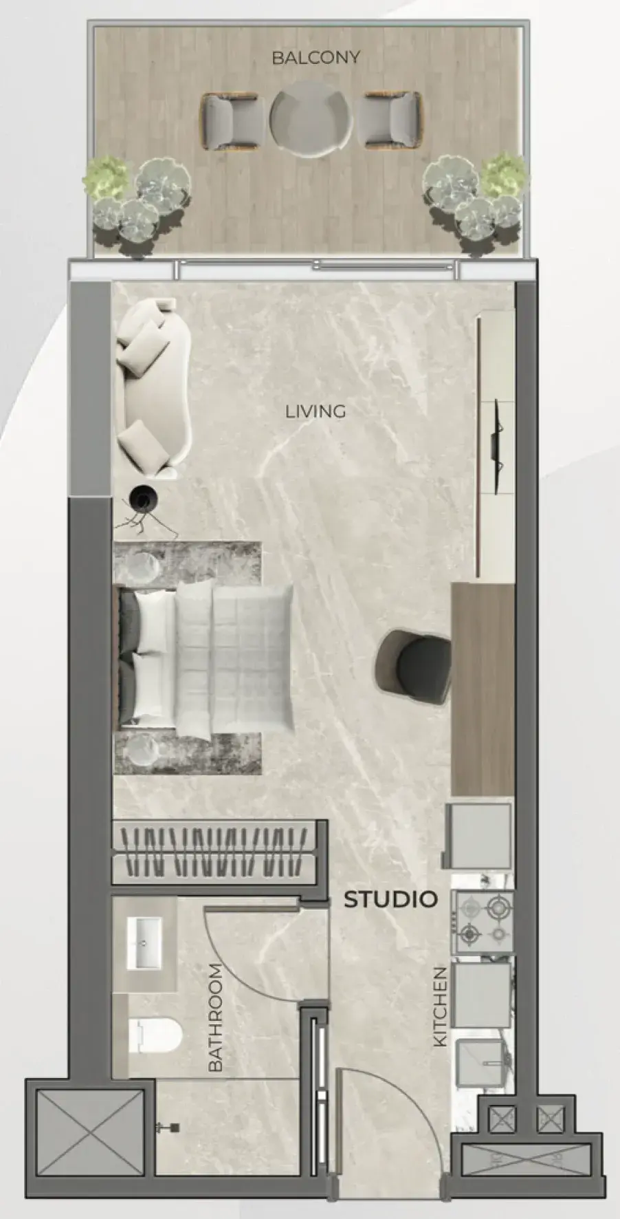 Studio apartments - Beverly Grande floor plan
