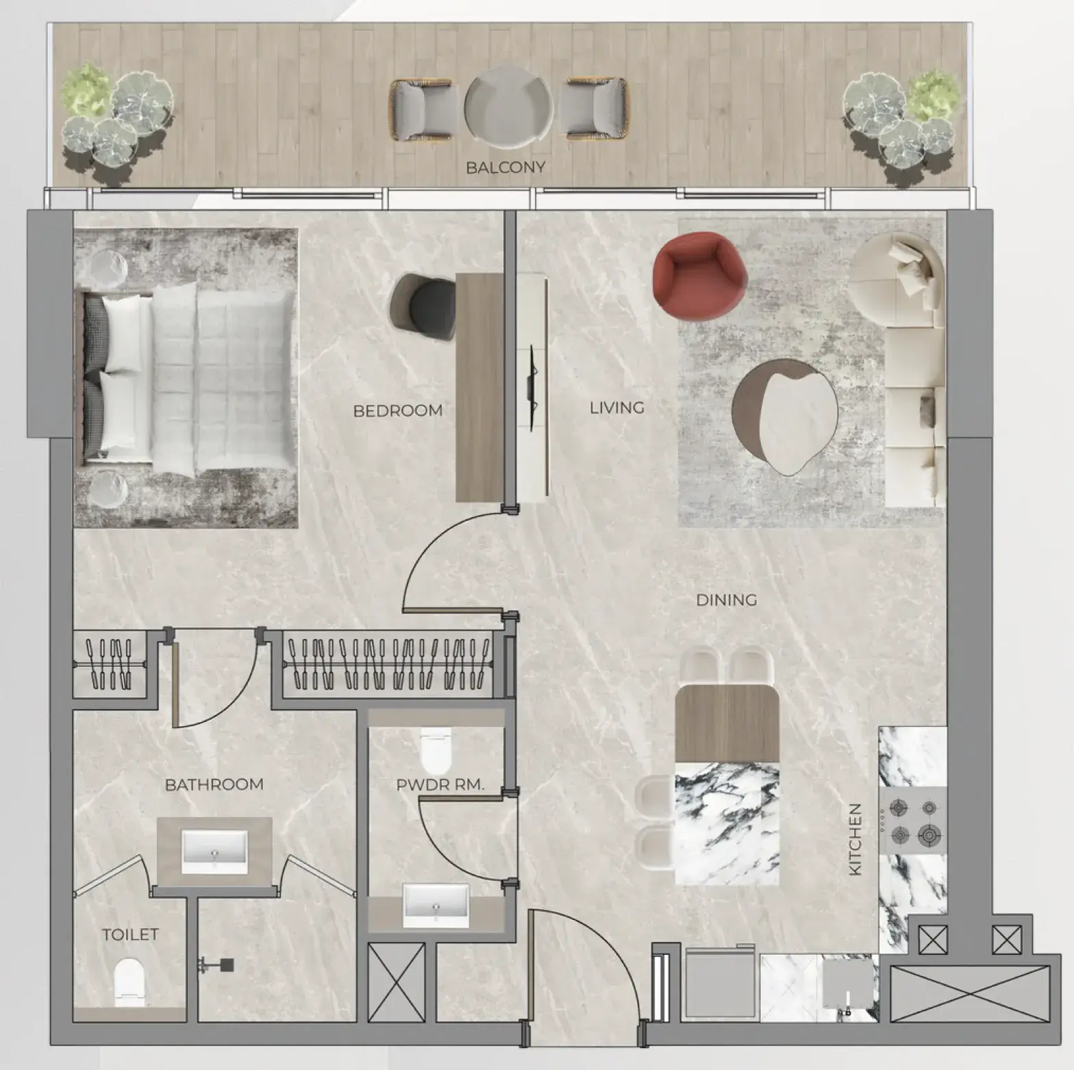 1 Bedroom apartments - Beverly Grande floor plan