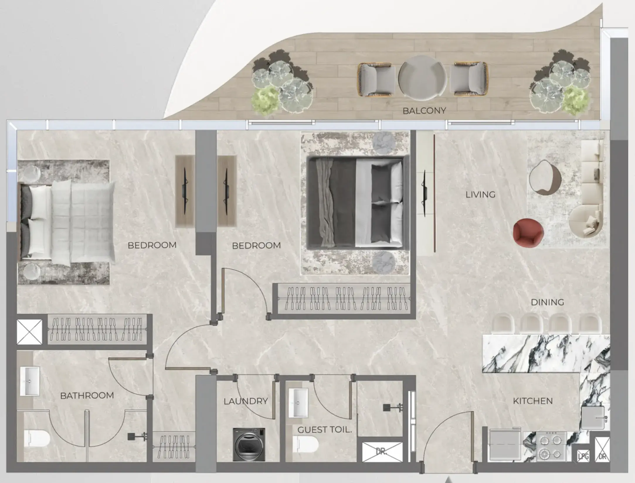 2 Bedrooms apartments - Beverly Grande floor plan