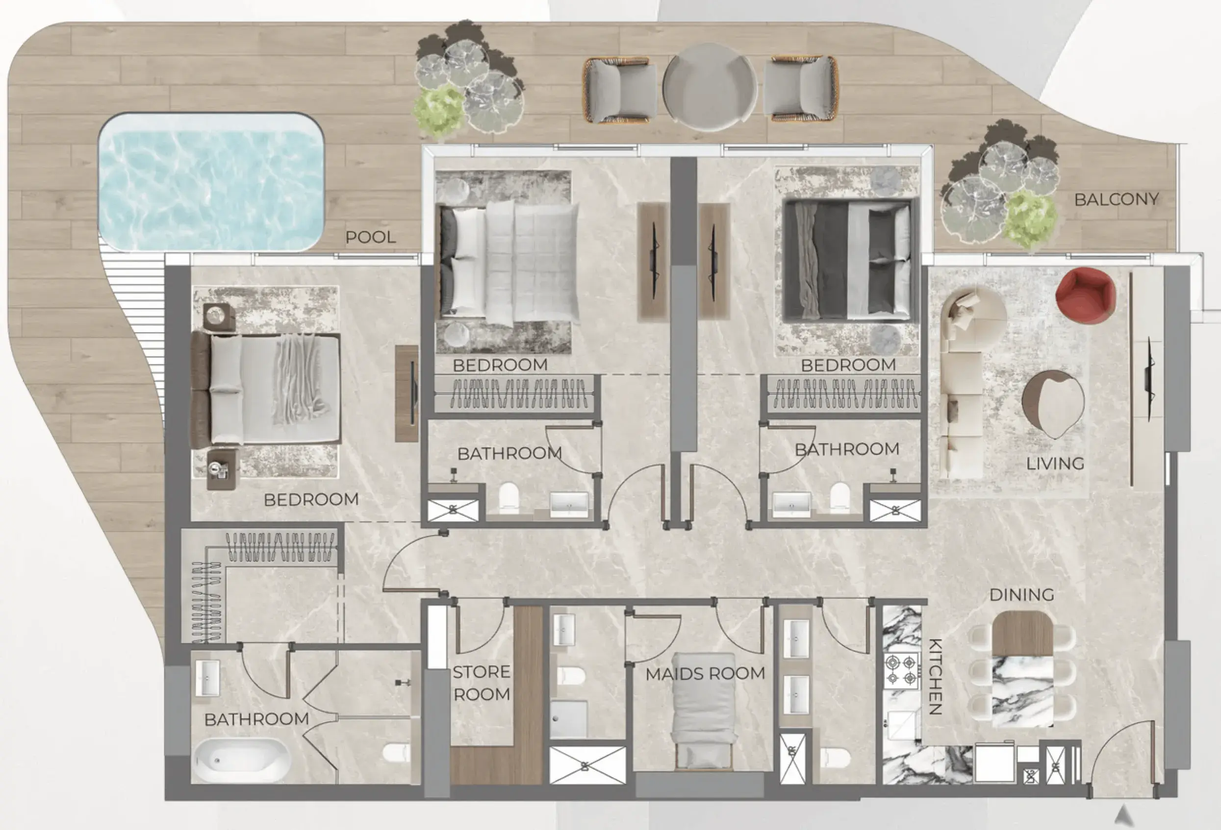 3 Bedrooms apartments - Beverly Grande floor plan