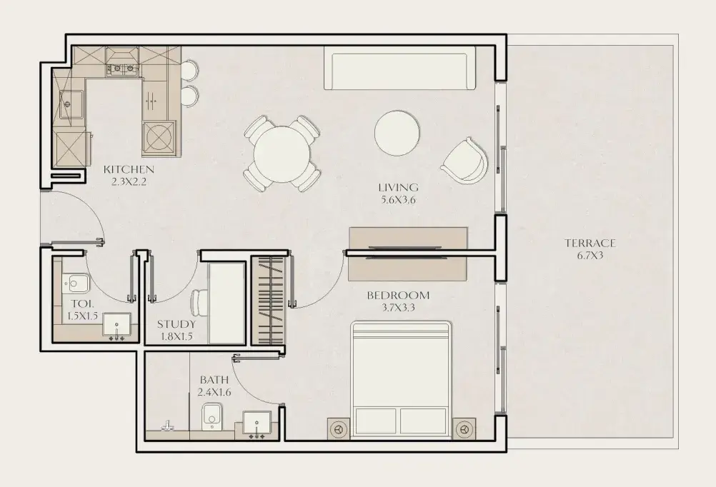1 Bedroom apartments - Tavora Residences floor plan