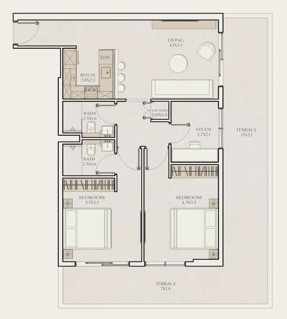 2 Bedrooms apartments - Tavora Residences floor plan