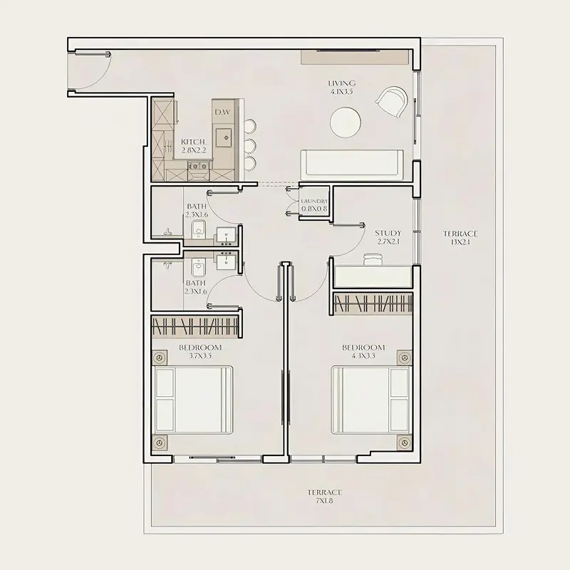 2 bedroom Apartments -  Tavora Residences floor plan