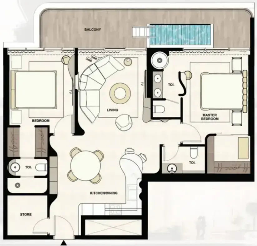 2 Bedrooms apartments - Natuzzi Harmoni floor plan