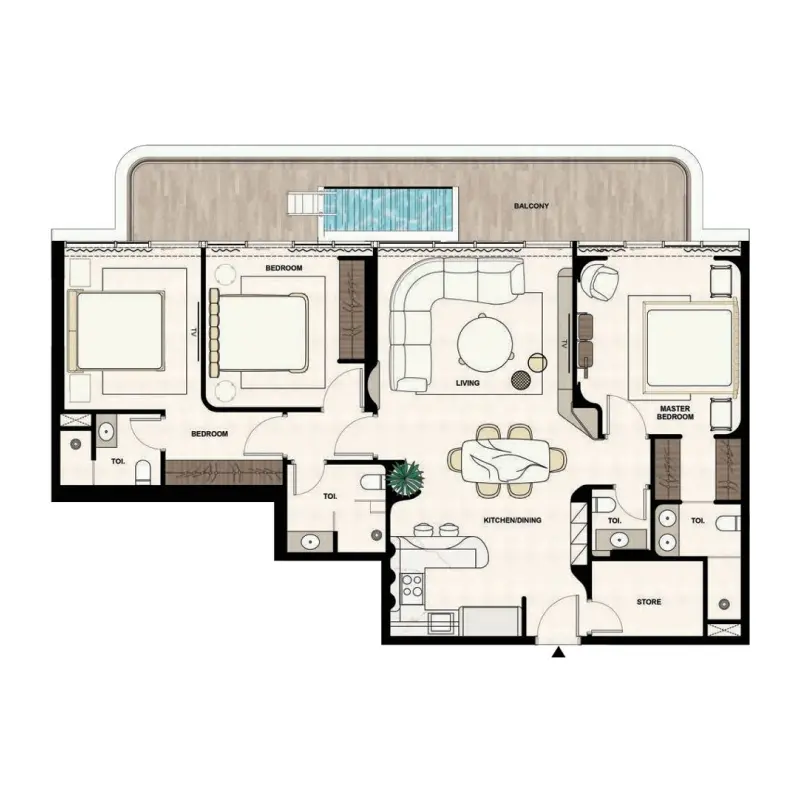 3 bedroom + pool floor plan