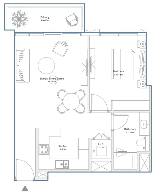 1 Bedroom apartments - Serenia District West Residence floor plan