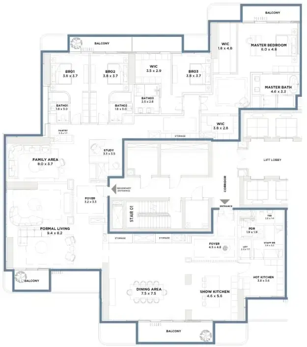 4 Bedrooms penthouse - Serenia District West Residence floor plan
