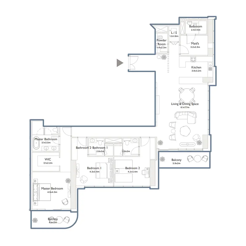 3 bedroom Apartments -  Serenia District West Residence floor plan
