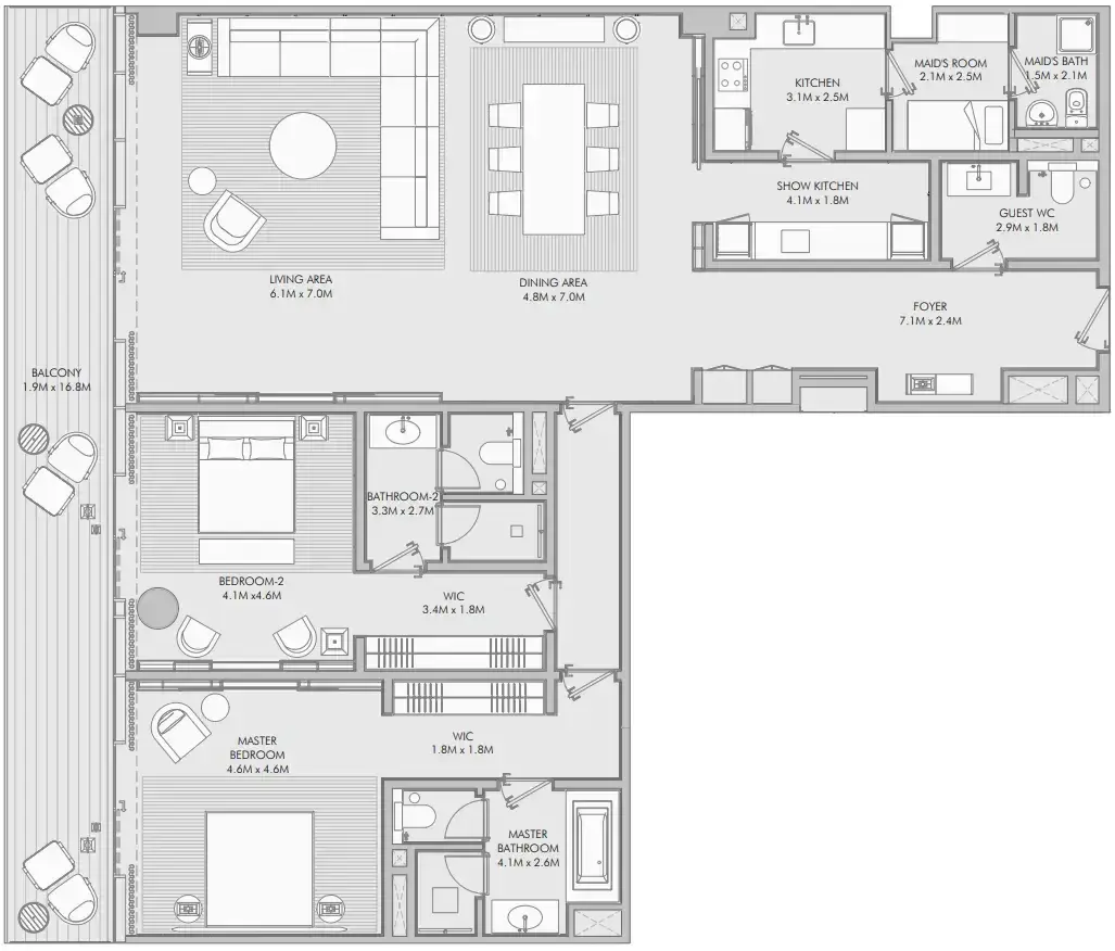 2 Bedrooms apartments - Armani Beach Residence floor plan