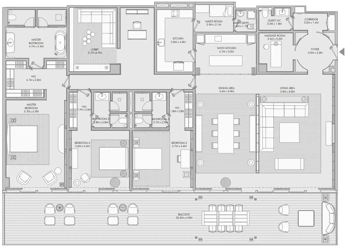 3 Bedrooms apartments - Armani Beach Residence floor plan