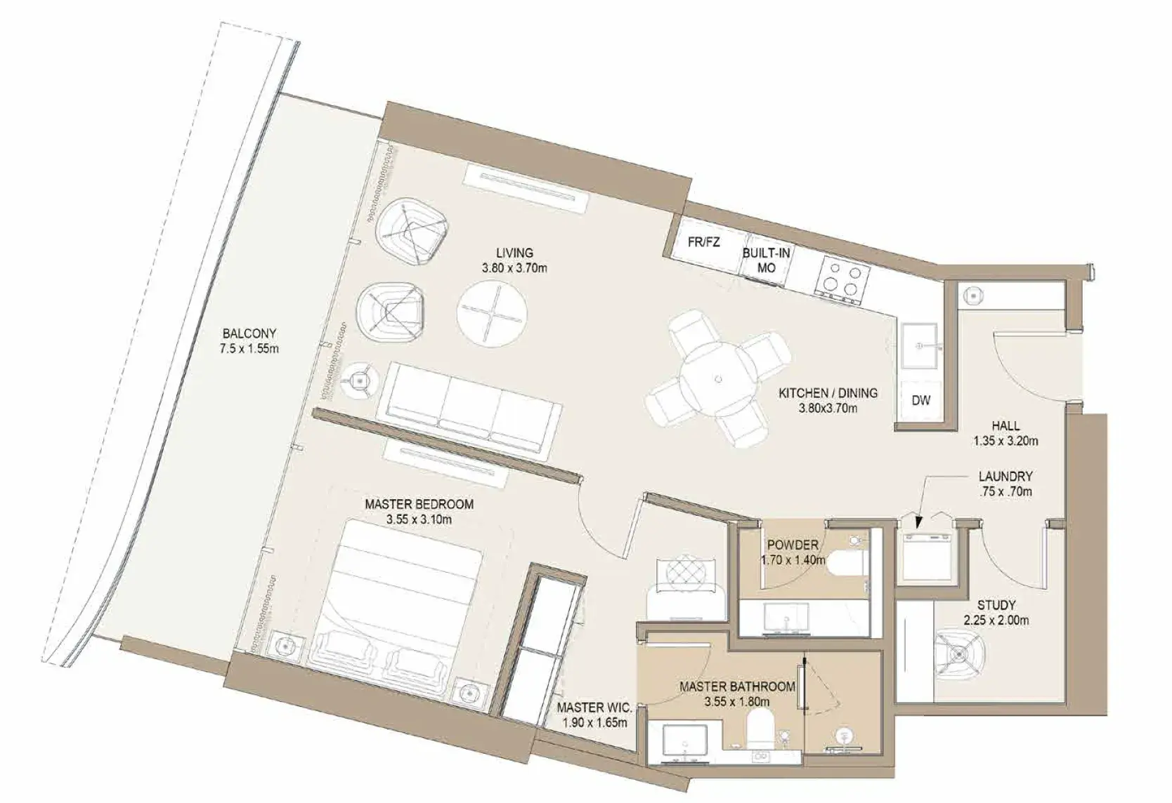 1 Bedroom apartments - Laguna Residence floor plan