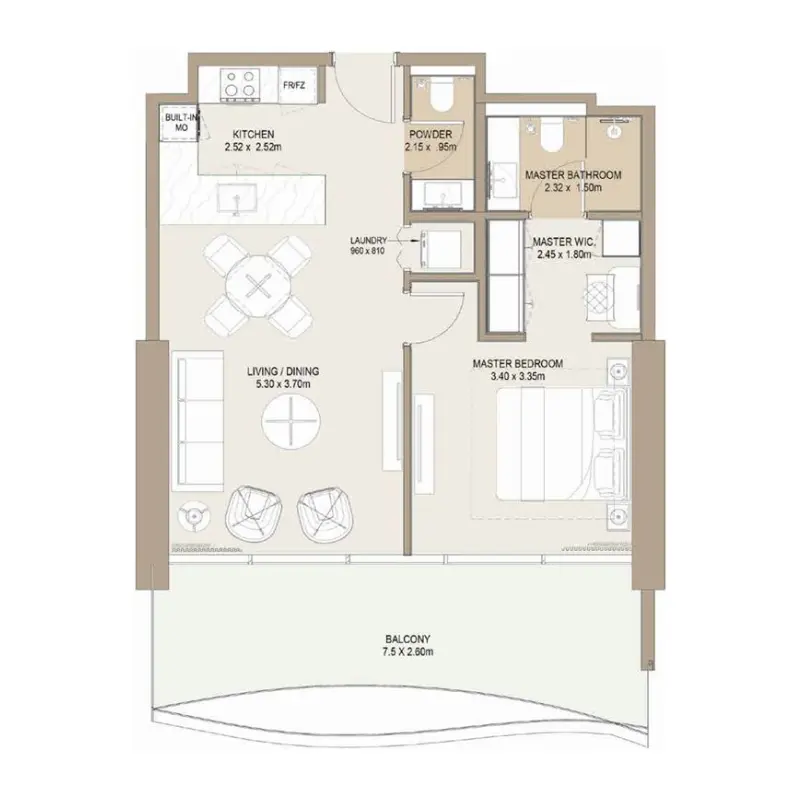 1 bedroom floor plan