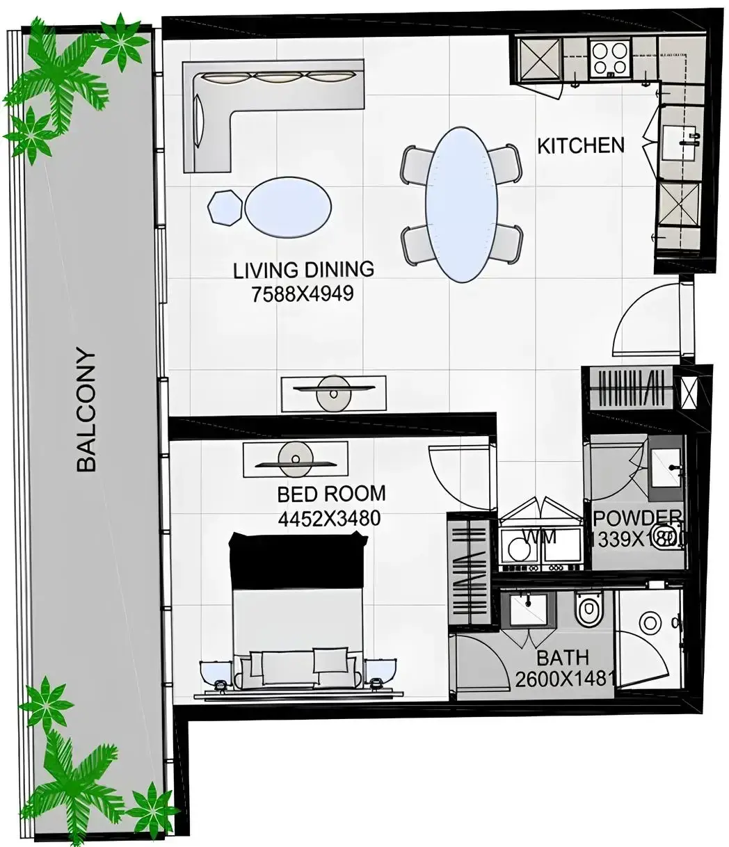 1 Bedroom apartments - The Community Sports Arena floor plan