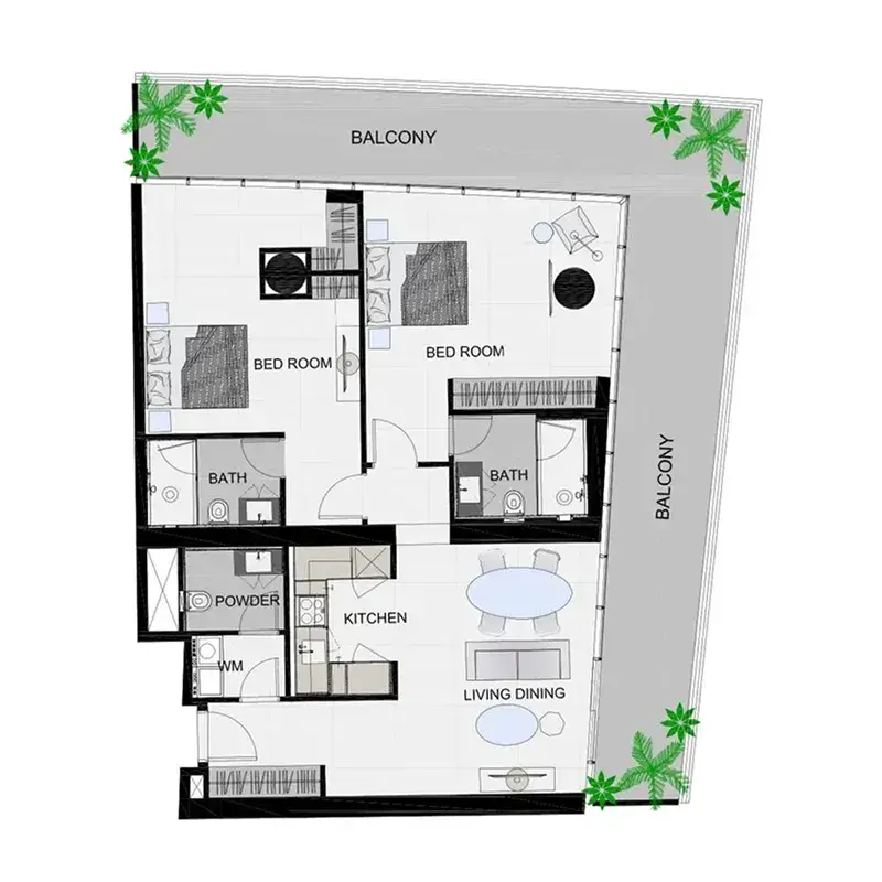 2 Bedrooms apartments - The Community Sports Arena floor plan
