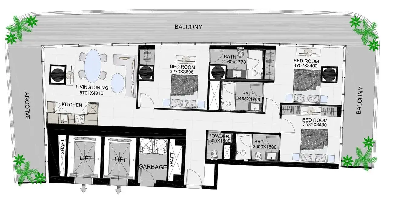 3 Bedrooms apartments - The Community Sports Arena floor plan