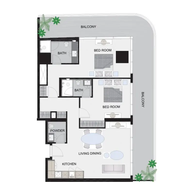 2 bedroom floor plan