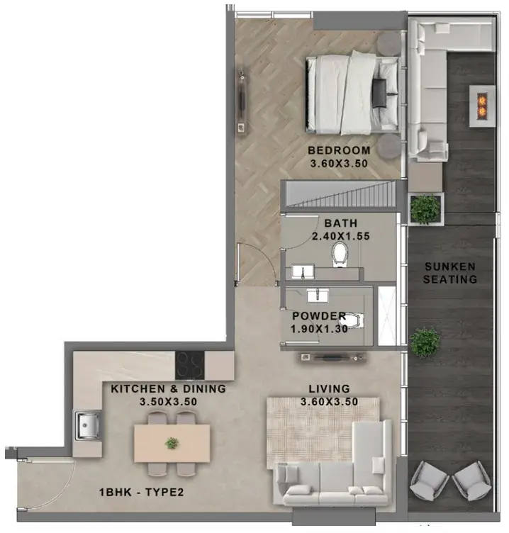 1 Bedroom apartments - Reef 999 floor plan